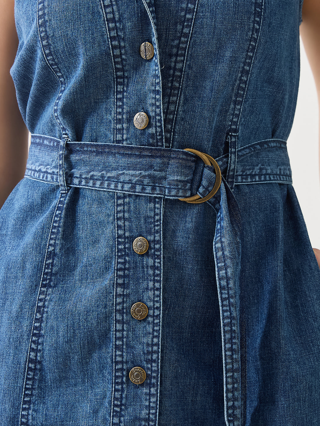 Latin Quarters Women Blue Solid Sleeveless Spread Collar Casual Dress