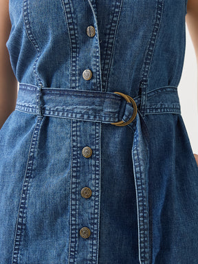 Latin Quarters Women Blue Solid Sleeveless Spread Collar Casual Dress