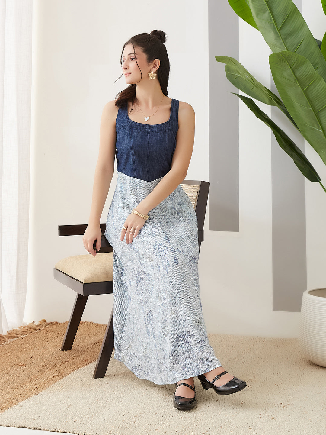 Latin Quarters Women Blue Printed Sleeveless Casual Dress