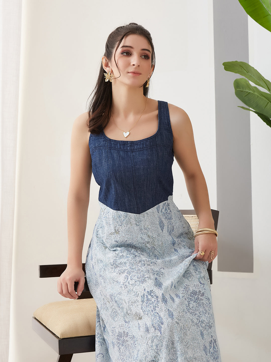 Latin Quarters Women Blue Printed Sleeveless Casual Dress