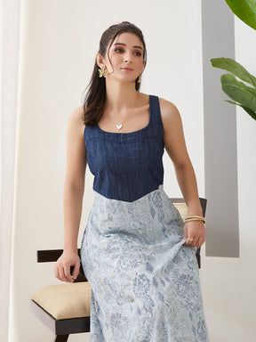 Latin Quarters Women Blue Printed Sleeveless Casual Dress