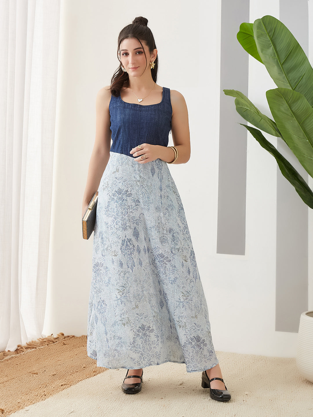 Latin Quarters Women Blue Printed Sleeveless Casual Dress