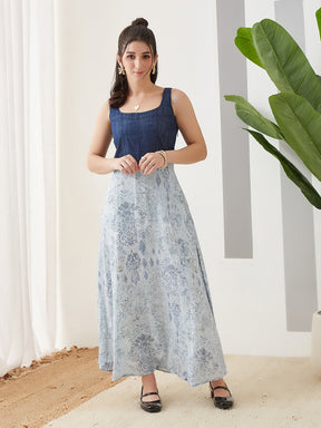 Latin Quarters Women Blue Printed Sleeveless Casual Dress