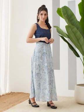 Latin Quarters Women Blue Printed Sleeveless Casual Dress