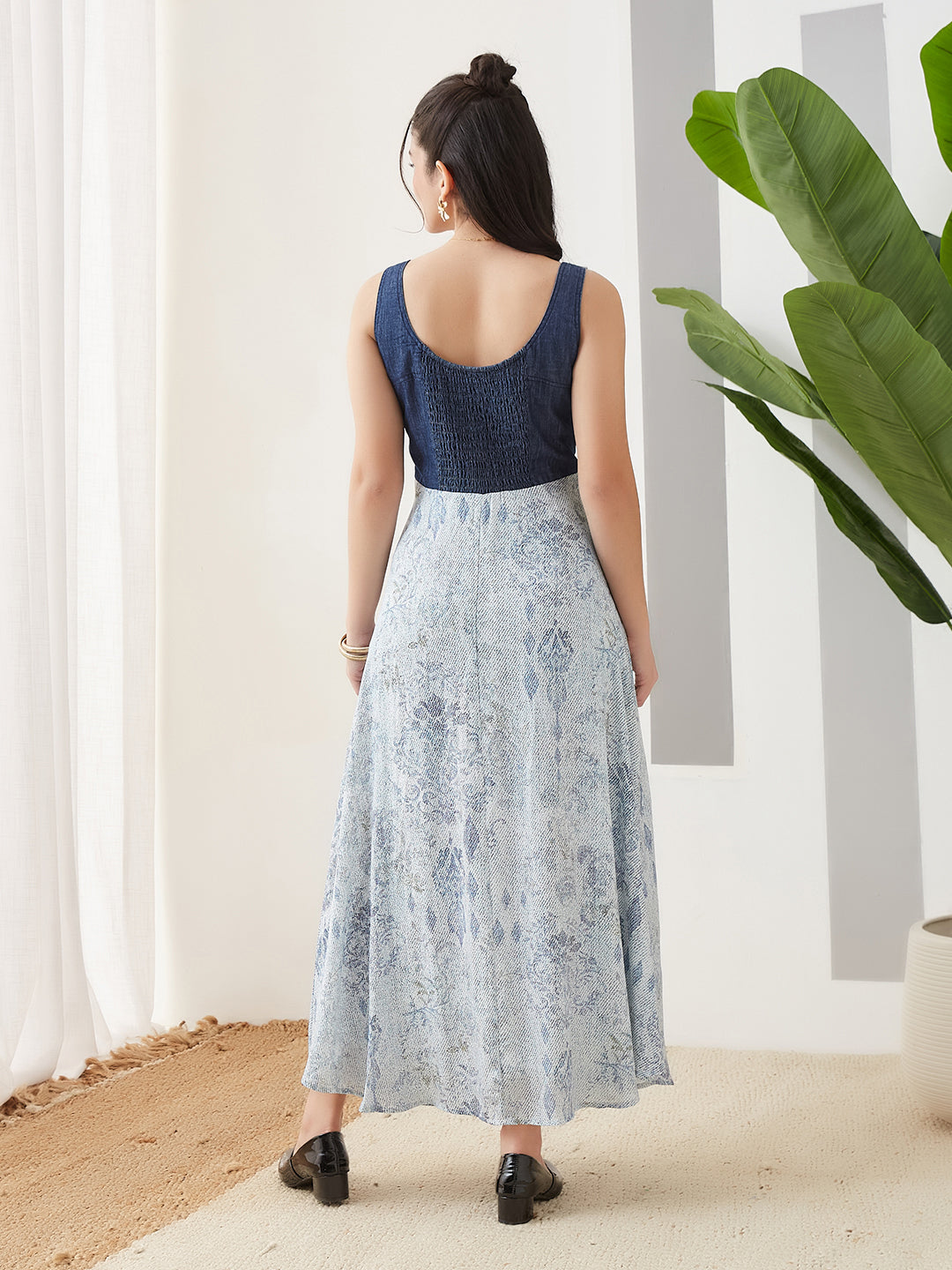 Latin Quarters Women Blue Printed Sleeveless Casual Dress