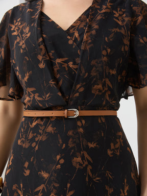 Latin Quarters Women Black Printed Maxi Half Sleeves V-Neck Casual Dress