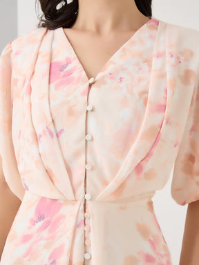 Latin Quarters Women Peach Printed Half Sleeves Casual Dress