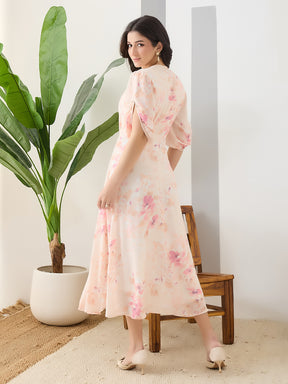 Latin Quarters Women Peach Printed Half Sleeves Casual Dress
