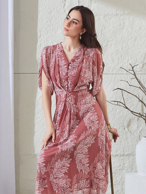 Latin Quarters Women's Pink Printed Half Sleeves V-Neck Casual A-Line Dress