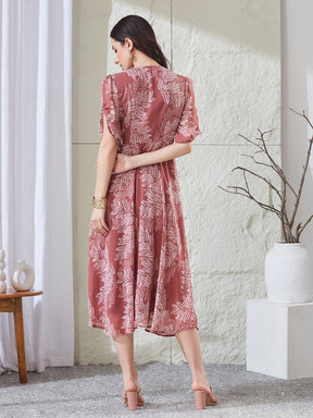 Latin Quarters Women's Pink Printed Half Sleeves V-Neck Casual A-Line Dress