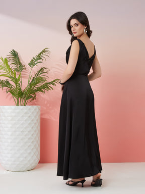 Latin Quarters Women's Black Solid Cowl Neck Sleeveless Party A-Line Dress
