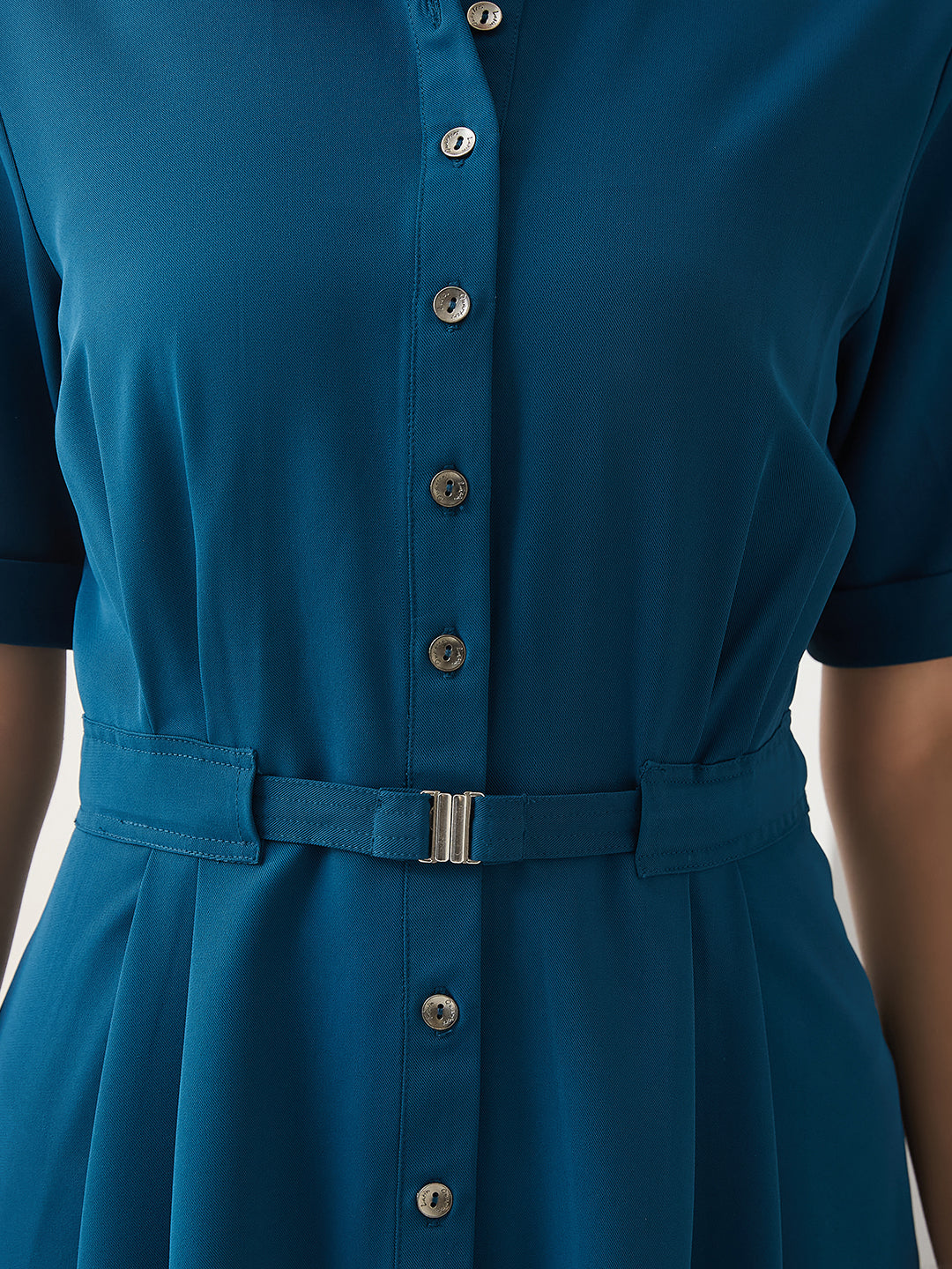 Latin Quarters Women Teal Solid Half Sleeves Casual Dress