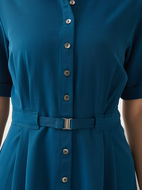 Latin Quarters Women Teal Solid Half Sleeves Casual Dress