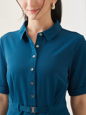 Latin Quarters Women Teal Solid Half Sleeves Casual Dress