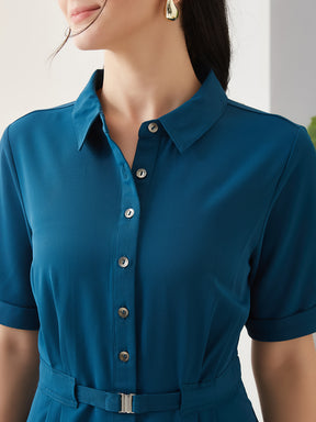 Latin Quarters Women Teal Solid Half Sleeves Casual Dress