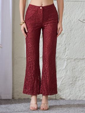 Latin Quarters Women's Rust Lace Full Sleeves Collared Casual High Rise Co-Ord Set