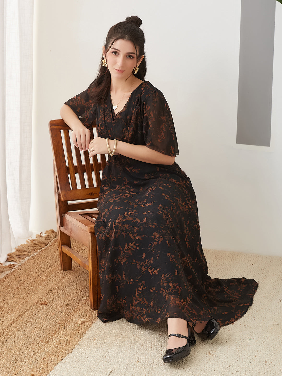 Latin Quarters Women Black Printed Half Sleeves Casual Dress