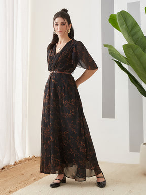 Latin Quarters Women Black Printed Half Sleeves Casual Dress
