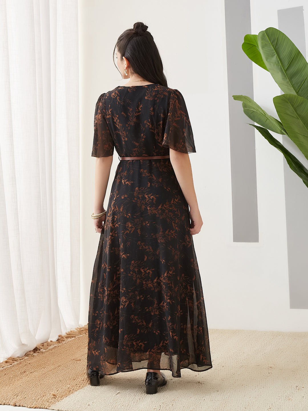 Latin Quarters Women Black Printed Half Sleeves Casual Dress