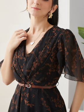 Latin Quarters Women Black Printed Half Sleeves Casual Dress