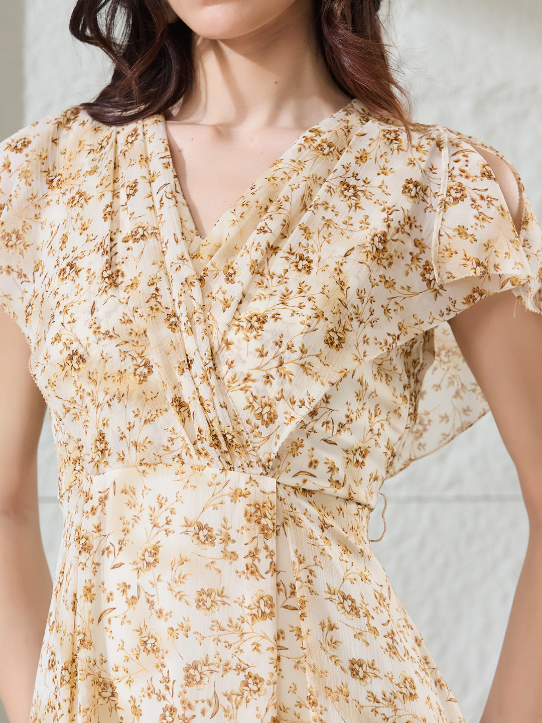 Latin Quarters Women's Beige Printed Short Sleeves V-Neck Casual Fit & Flared Dress