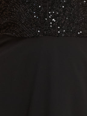 Latin Quarters Women's Black Embellished V-Neck Cap Sleeve Party Fit & Flare Dress