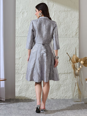 Latin Quarters Women's Grey Self Design Strappy Square Neck Party A-Line Dress with Shrug