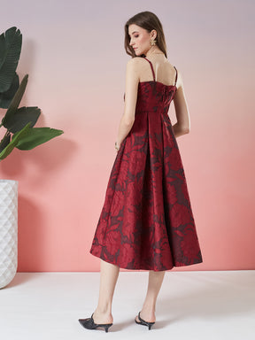 Latin Quarters Women's Wine Self Design Strappy Square Neck Party A-Line Dress