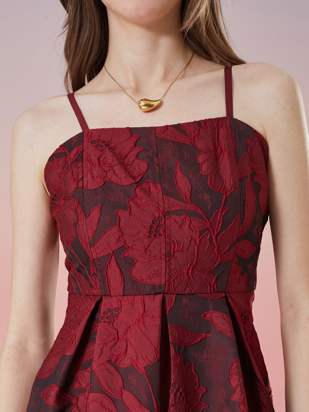 Latin Quarters Women's Wine Self Design Strappy Square Neck Party A-Line Dress