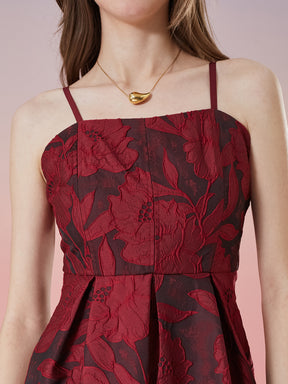 Latin Quarters Women's Wine Self Design Strappy Square Neck Party A-Line Dress