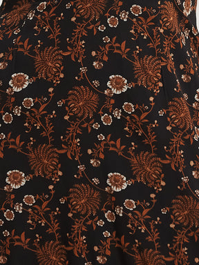 Latin Quarters Women's Brown Printed V-Neck Half Sleeve Casual A-Line Dress