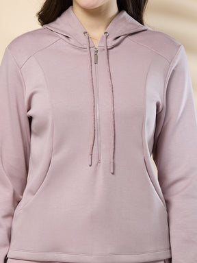 Latin Quarters Women's Solid Pink Full Sleeve Hooded Neck Casual High Rise Co-Ord Set