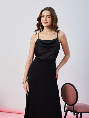 Latin Quarters Women's Black Self Design Strappy Square Neck Party Bodycon Dress