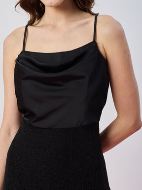 Latin Quarters Women's Black Self Design Strappy Square Neck Party Bodycon Dress