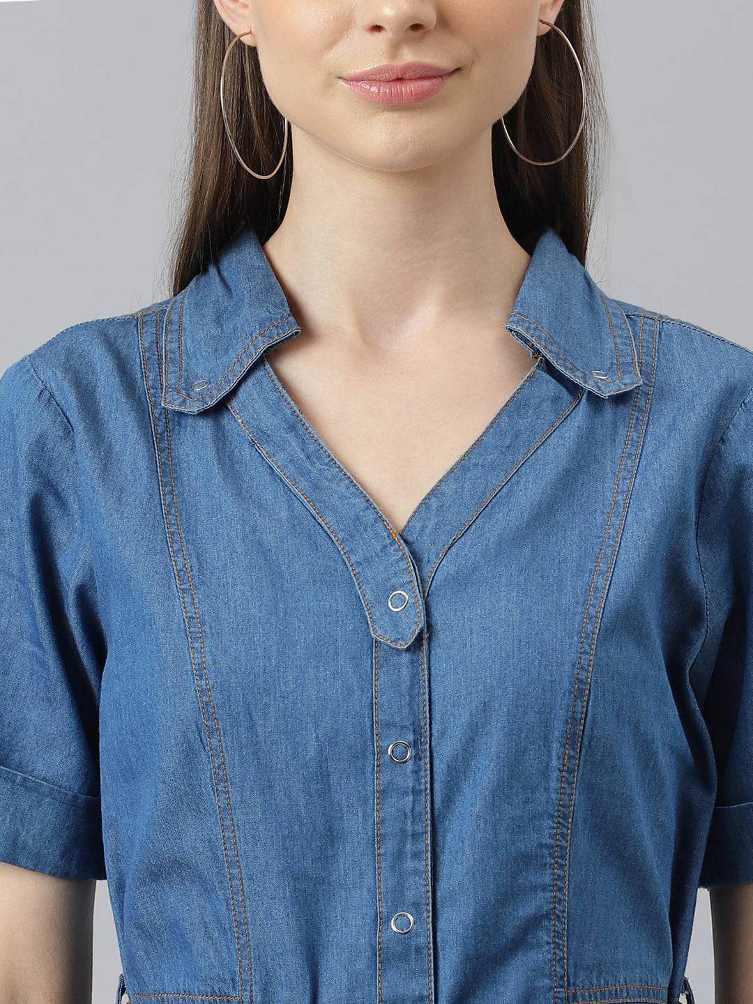 Blue Half Sleeve Normal Shirt Dress