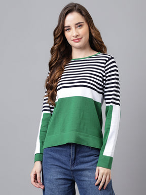 Green Full Sleeve Solid Pullover Women Sweater Top for Casual