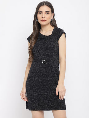 Black Sleeveless Solid Polyester Dress