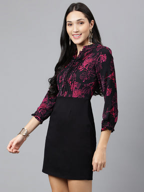 Black Mix and Match 3/4 Sleeve Casual Dress