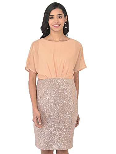 Orange Short Sleeve Solid Polyester Dress