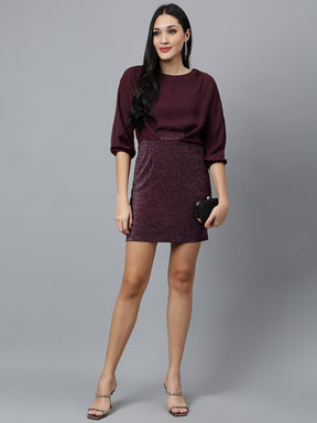 Purple Solid 3/4 Sleeve Party Dress
