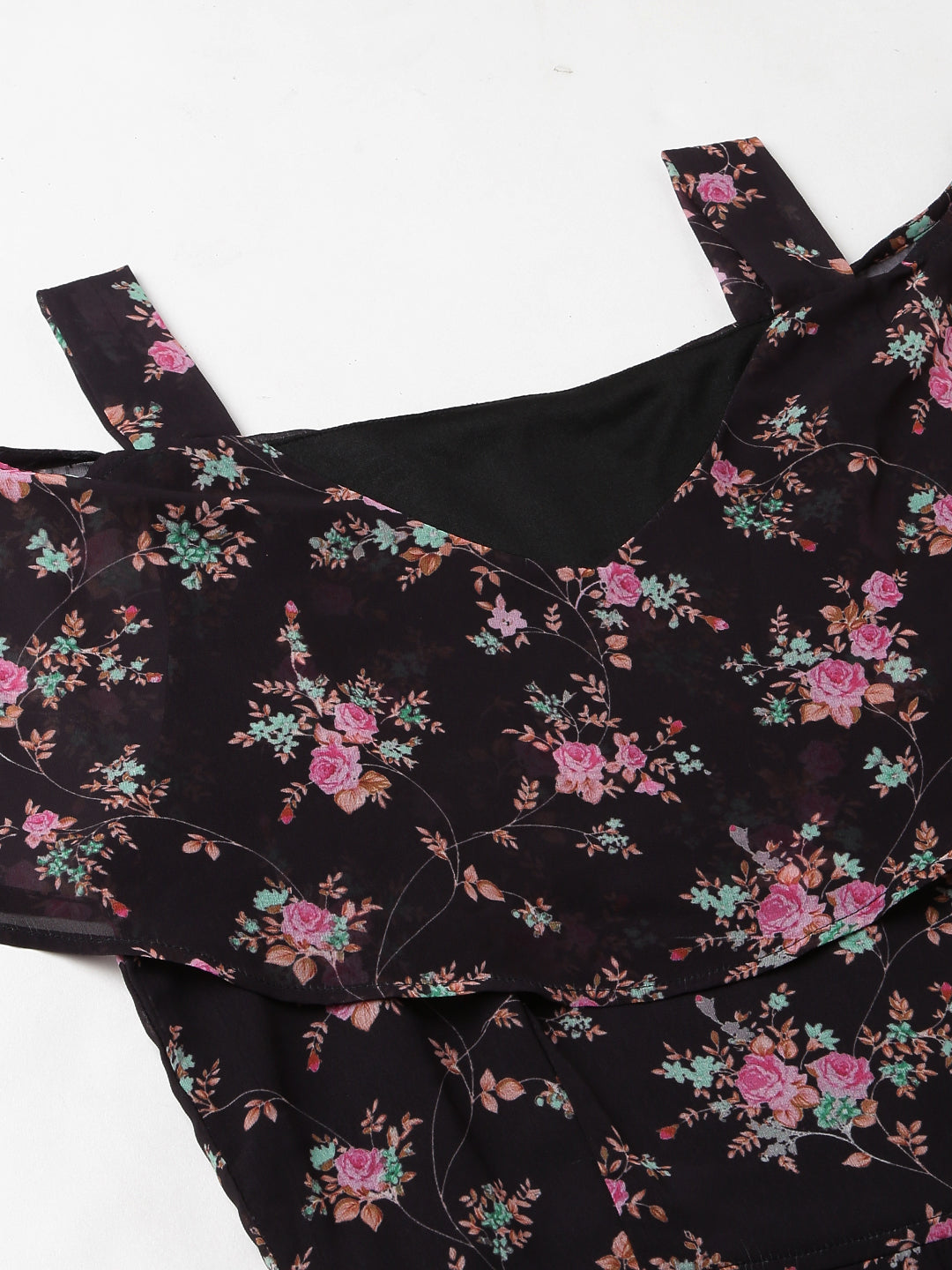 Latin Quarters Women's Black Half Sleeve Printed V-Neck Casual Dress