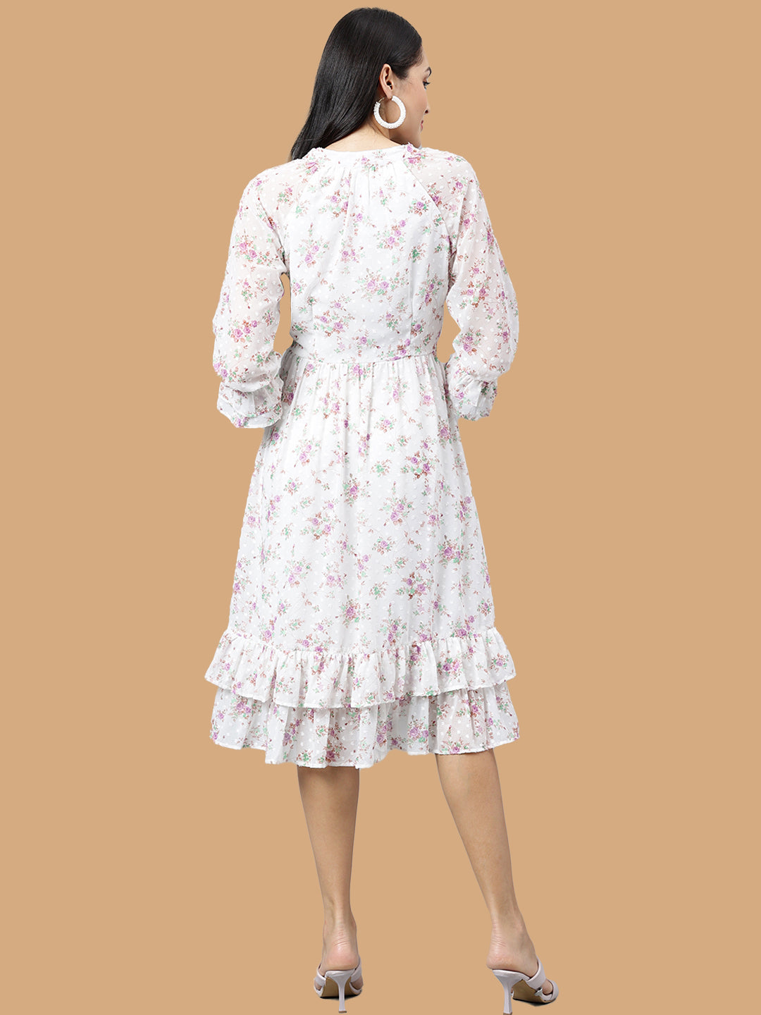 Lilac Printed 3/4 Sleeve Casual Dress