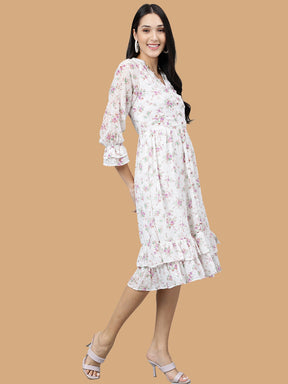 Lilac Printed 3/4 Sleeve Casual Dress