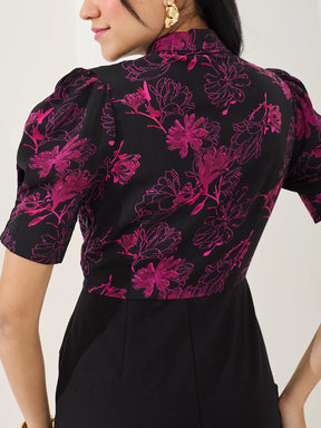 Latin Quarters Women's Black Printed Half Sleeves V-Neck Casual Bodycon Dress