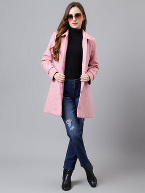 Coral Full Sleeve Solid Normal Over Coat Jacket