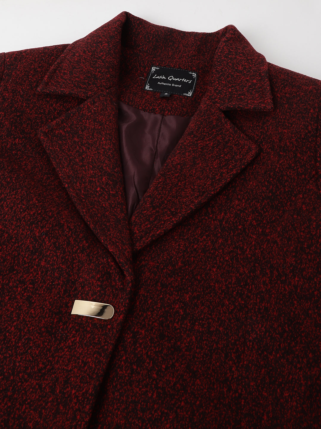 Red Full Sleeve Solid Over Coat Jacket