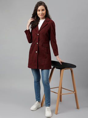 Red Full Sleeve Solid Over Coat Jacket