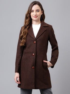 Brown Full Sleeve Solid Normal Over Coat Jacket