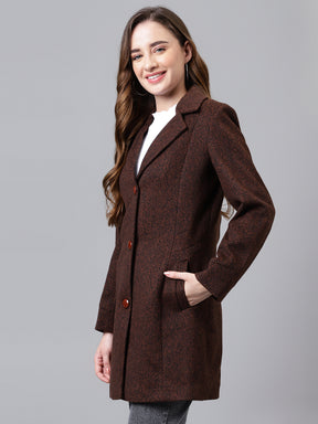 Brown Full Sleeve Solid Normal Over Coat Jacket