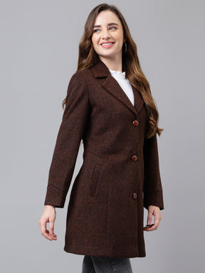 Brown Full Sleeve Solid Normal Over Coat Jacket